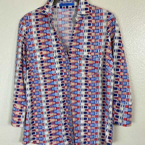 J. McLaughlin Women Button Up Shirt Top Size Small Boho Geometric Catalina Cloth - Picture 12 of 12